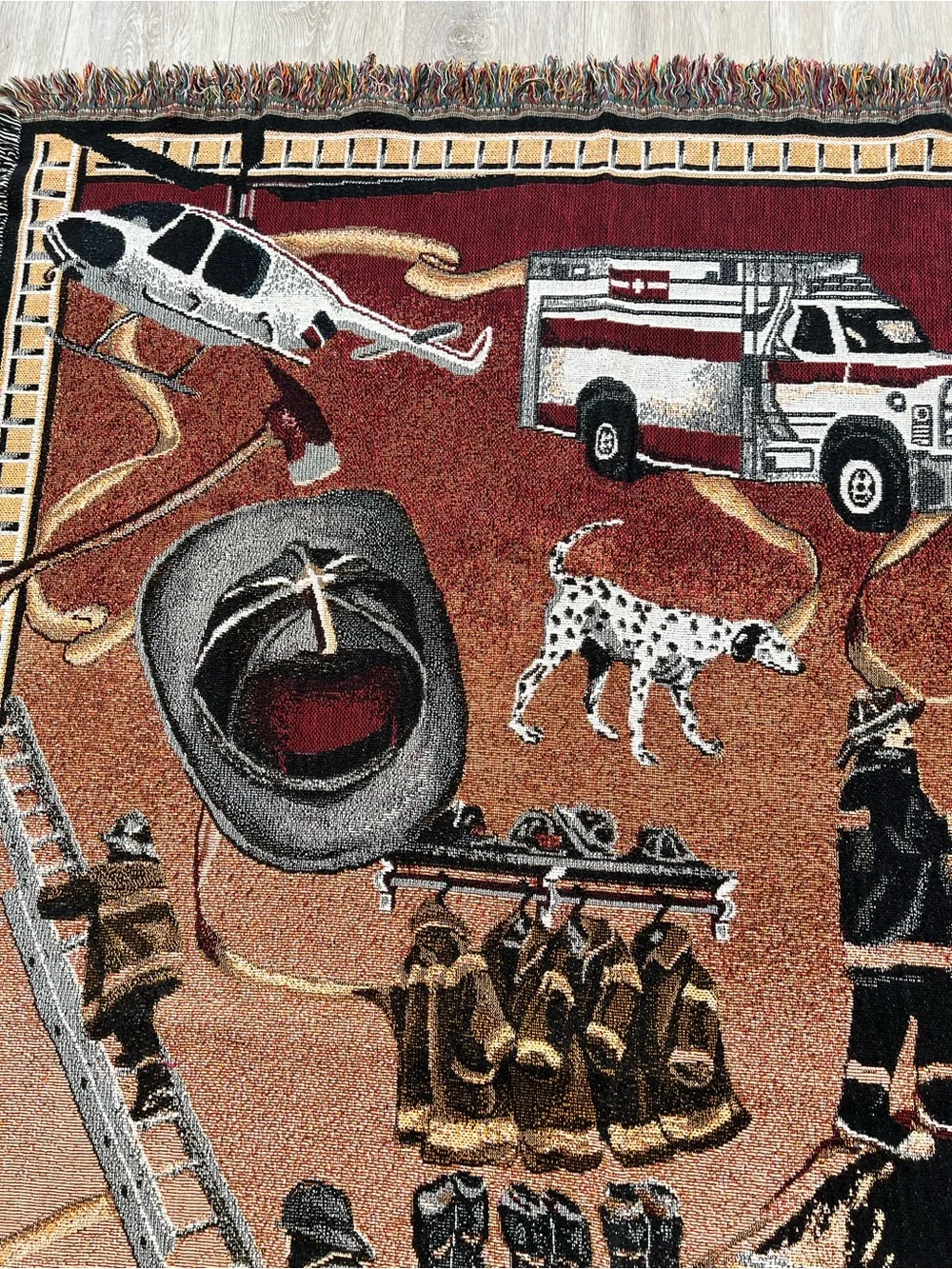 Firefighter Firehouse Themed Woven Tapestry Throw Blanket
